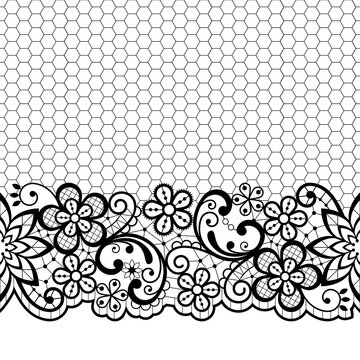 Wedding lace vector pattern, detailed retro ornament, lace design with flowers and swirls in black on white background
