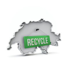 Switzerland 3D map with green recycle sign. 3D Rendering