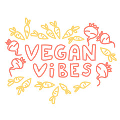 Vegan Vibes. Sign with carrots. Frame for text. Vegan slogan for package design, web, print t-shirt, logo, poster, symbol, design