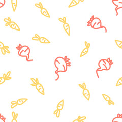 Pattern of vegetables. Carrots and beets. Cute childish pattern. For print, icon, logo, poster, symbol, design, decor, textile, paper, card.