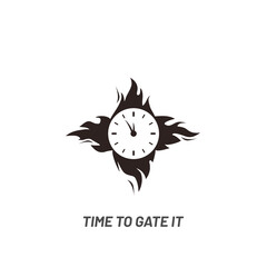 Clock in fire. Time logo - vector. Burning wall watch with flames isolated on white background in flat vector illustration.