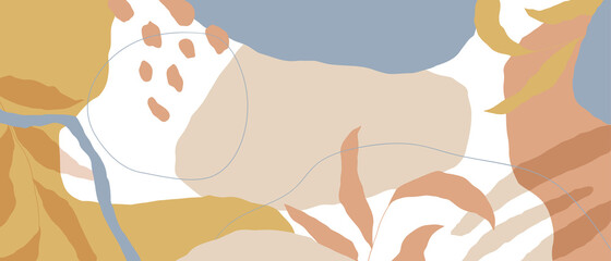 Abstract background vector with natural and floral line arts, Memphis style, Organic shape. Creative pattern with hand drawn shapes. Design background for social media post, cover, print and wallpaper