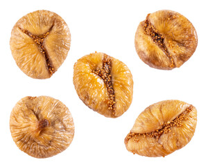 Ripe dried figs isolated on white background, top view