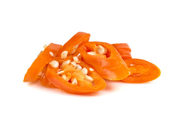 sliced orange chili isolated on white background