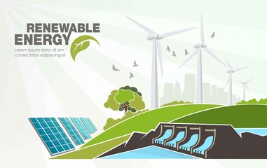 evolution of renewable energy concept of greening of the world. Vector illustration