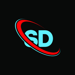 Fototapeta SD S D letter logo design. Initial letter SDlinked circle uppercase monogram logo red and blue. S D logo, S D design. sd, s d obraz