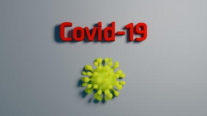 3d render of a covid-19 red text with green fluo virus