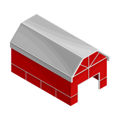 Red Barn or Granary for Hay and Crop Storage Vector Isometric Illustration