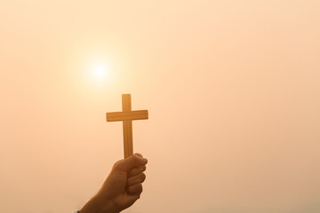 Crucifix, sunset, backdrop, Christian religious concept, crucifixion of faith and faith in God,...
