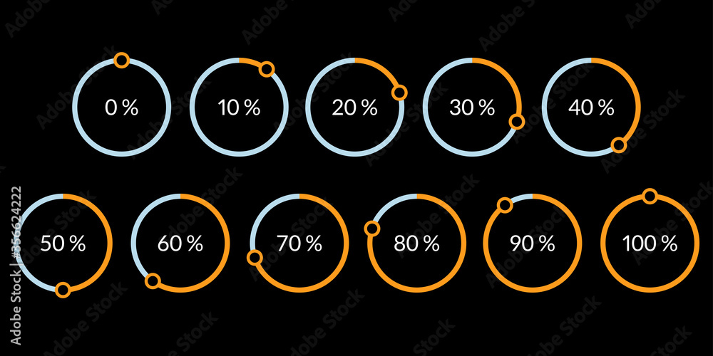 Poster percentage pie chart set. circle percent diagram or chart with progress bar. infographic design temp