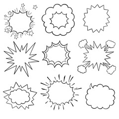 Empty comic speech bubbles and explosions set