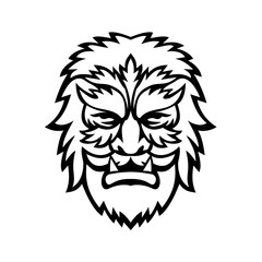 Circus Wolfman or Wolfboy Head Mascot Black and White