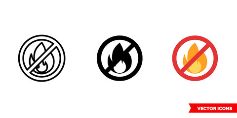 No fire allowed icon of 3 types. Isolated vector sign symbol.