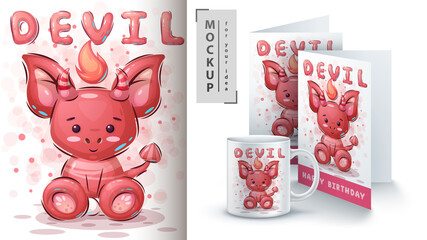 Cute teddy devil poster and merchandising.