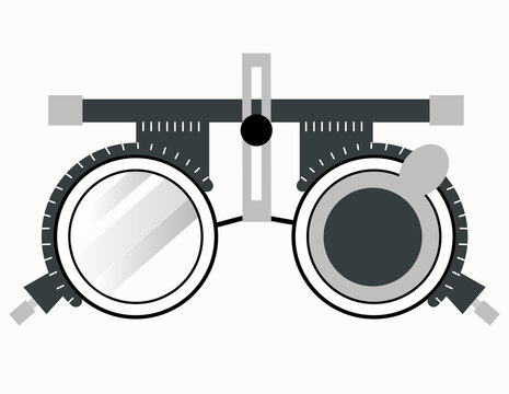 Spectacles used for eyesight tests. Optometrist trial frame glasses for vision checkup. Vector illustration on white background.