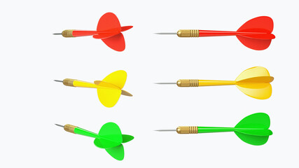 Red, green and yellow dart isolated on white background.