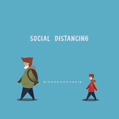 Vector illustration of the importance of keeping social distance during the covid pandemic19. Vector illustration of father and son keeping each other's social distance