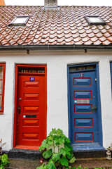Aarhus, Denmark The quaint Mollestien street with small colorful houses.
