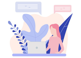 Blogger girl, freelancer woman. Video channel website, new content technology. Blogging miniature vector illustration.