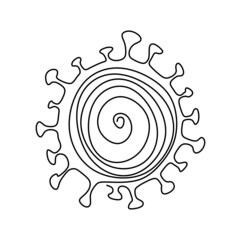 Continuous one line drawing illustration of corona-virus 19 in black