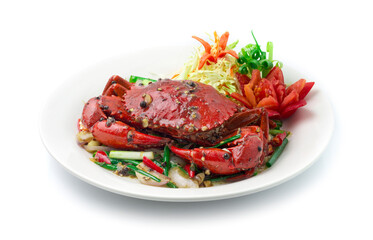Stir Fried Crab with Black Pepper Sauce and Spring onions