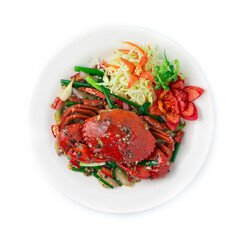 Stir Fried Crab with Black Pepper Sauce and Spring onions