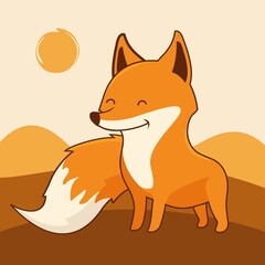 Fox Cartoon Cute Animals Isolated