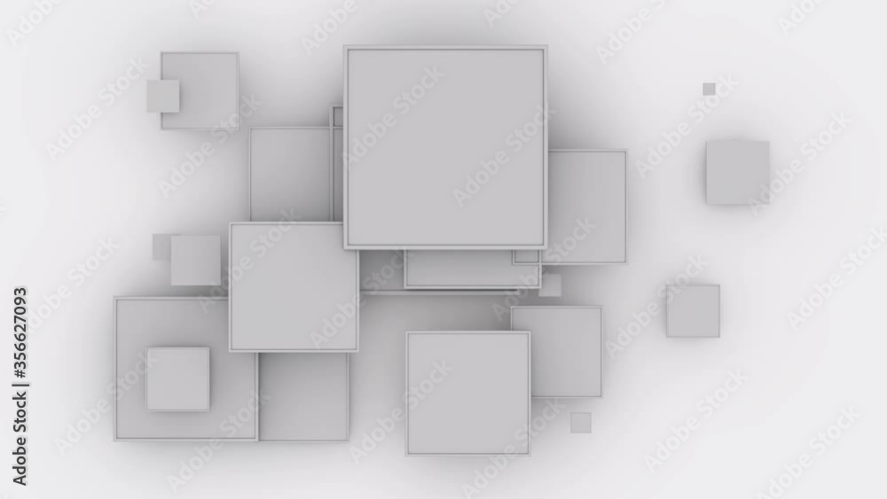 Poster 3d abstract background, animation of appearing squares of different sizes and disappearing. square o