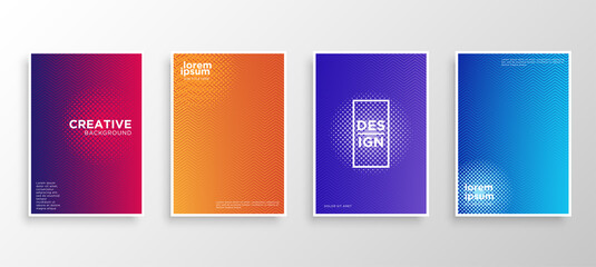 Set of four Minimal covers design. Colorful halftone gradients.modern background template design for web. Cool gradients. Future geometric patterns. Eps10 vector.