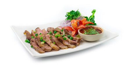 Grilled Pork Slices Served Spicy Sauce