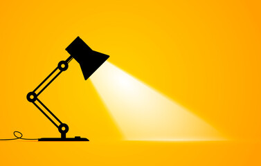 Vector Illustration Silhouette Of An Office Lamp With Light Beam. Perfect For Presentation.