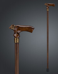 Walking stick and crutches with a handle in the form of boar.