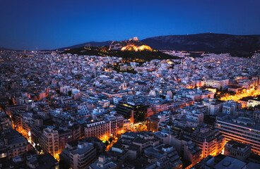 Athens city Acropolis view at twilight time, Greece
