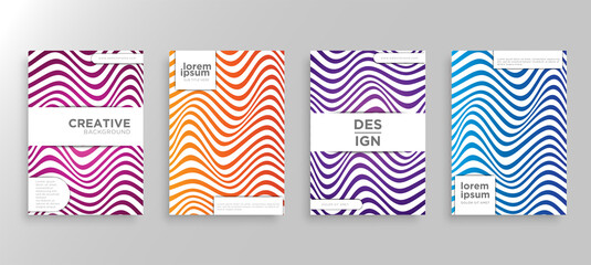 Set of four Minimal covers design. Colorful wavy lines gradients.modern background template design for web. Cool gradients. Future geometric patterns. Eps10 vector.