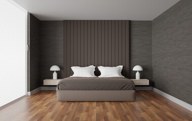 Bedroom interior with bed  3d render minimalist and modern style