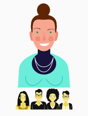 Bright person portrait. Avatars set. Hand drawn flat style. Illustration of male and female faces and shoulders. Vector people icons.