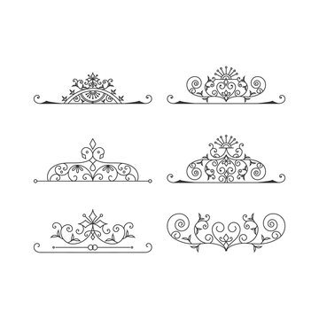Set of Victorian style decorative elements. Vector isolated illustration.