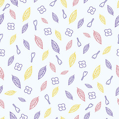 Pretty vector seamless background pattern design with leaves flowers and buds.