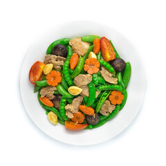 Stir Fried Snow Peas with Pork and Carved Carrots