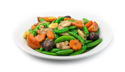 Stir Fried Snow Peas with Pork and Carved Carrots