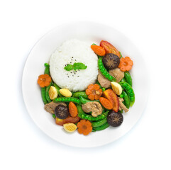 Stir Fried Snow Peas with Pork and Carved Carrots