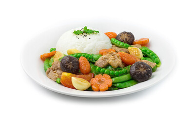 Stir Fried Snow Peas with Pork and Carved Carrots