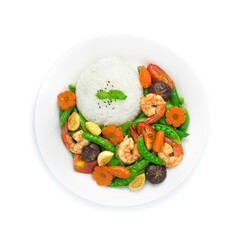 Stir Fried Snow Peas with Prawns (Shrimp),Carved Carrots
