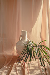 tropical plants close up on pink background