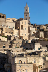 Fototapeta premium View of the Sassi di Matera a historic district in the city of Matera, well-known for their ancient cave dwellings. Basilicata. Italy