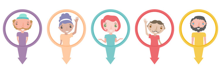 Fototapeta premium Hipster character set with pin.Vector illustration of people with map pin set.