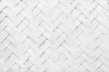 White grey bamboo weaving pattern, old woven rattan wall texture for background and design art work.