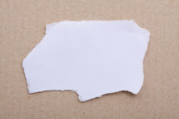 Obraz premium A torn piece of White Paper a brown paper cardboard. Copy Space. 