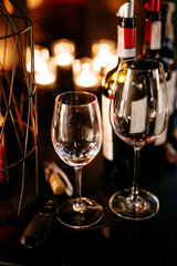 Two empty goblets preparing for wine tasting at restaurant