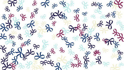 Festive Background with Colorful Bows. Trendy Pattern for Postcard, Print, Banner or Poster. Little Pretty Bows For Party Decoration, Wedding, Birthday or Anniversary Invitation. Vector 
